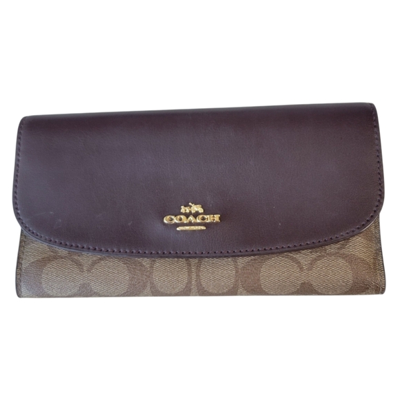 Coach Signature PVC Wallet in Khaki/Oxblood 9986 - Picture 1 of 9